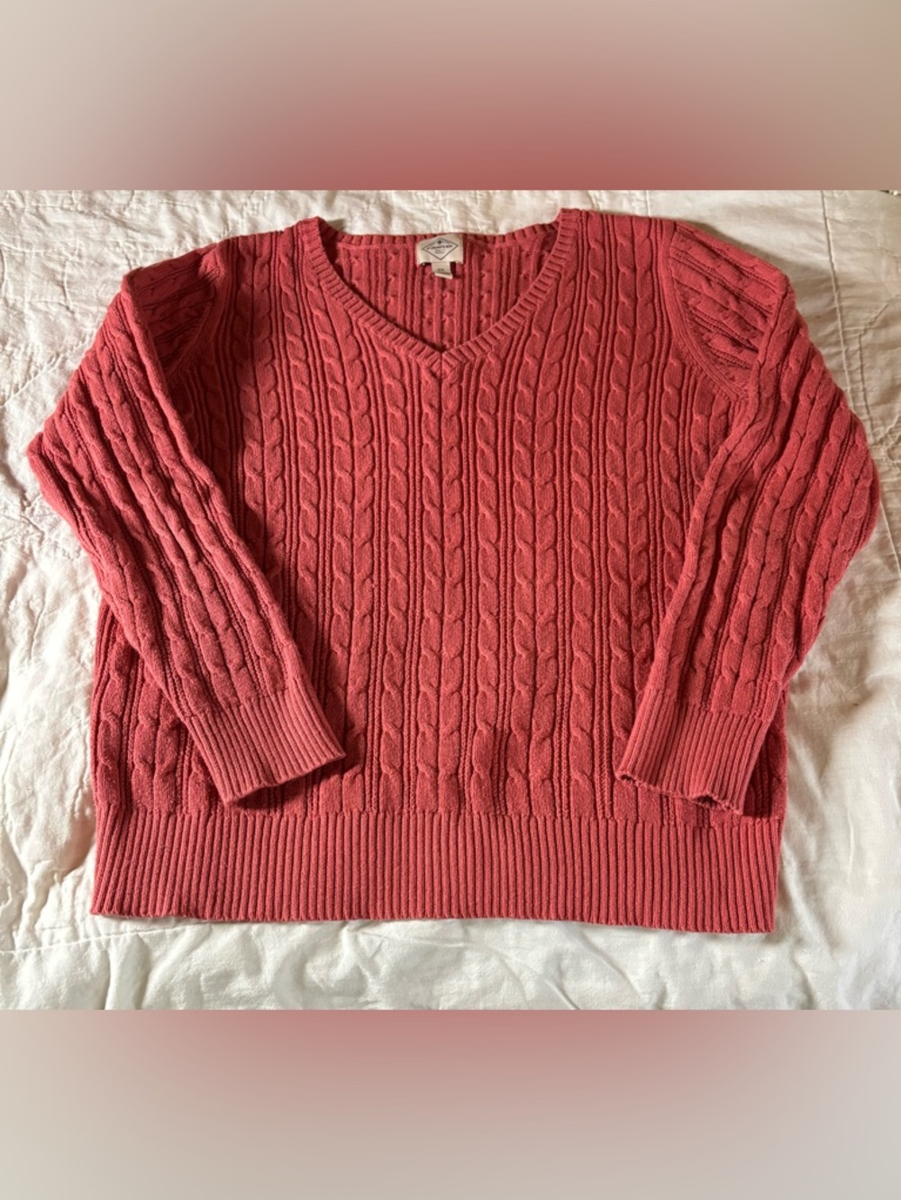 St. John's Bay Cable Knit Pullover V Neck Sweater Coral/Terracotta Sz XXL